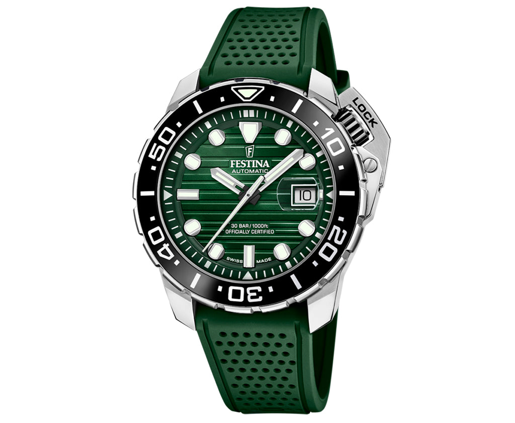 Festina Swiss Made Diver Stainless Steel Analog Mens Watch I Model F20043/4 Automatic Movement