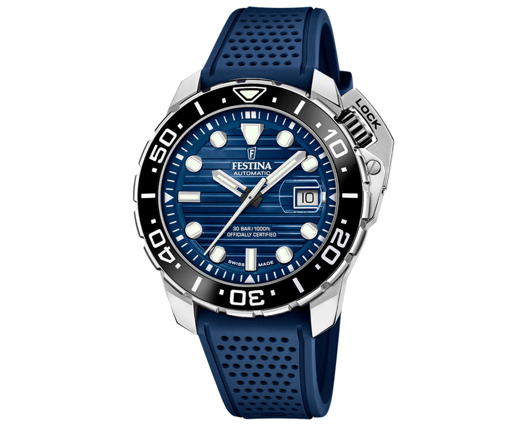 Festina Swiss Made Diver Stainless Steel Analog Mens Watch I Model F20043/2 Automatic Movement
