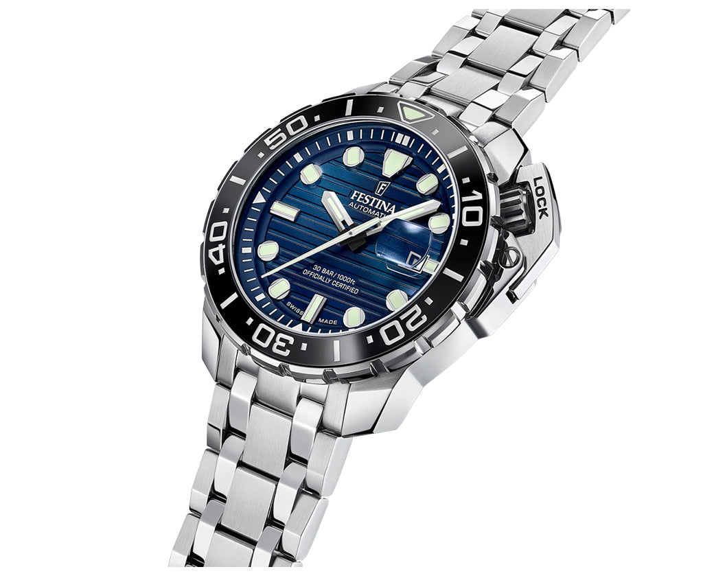 Festina Swiss Made Diver Stainless Steel Analog Mens Watch I Model F20043/2 Automatic Movement