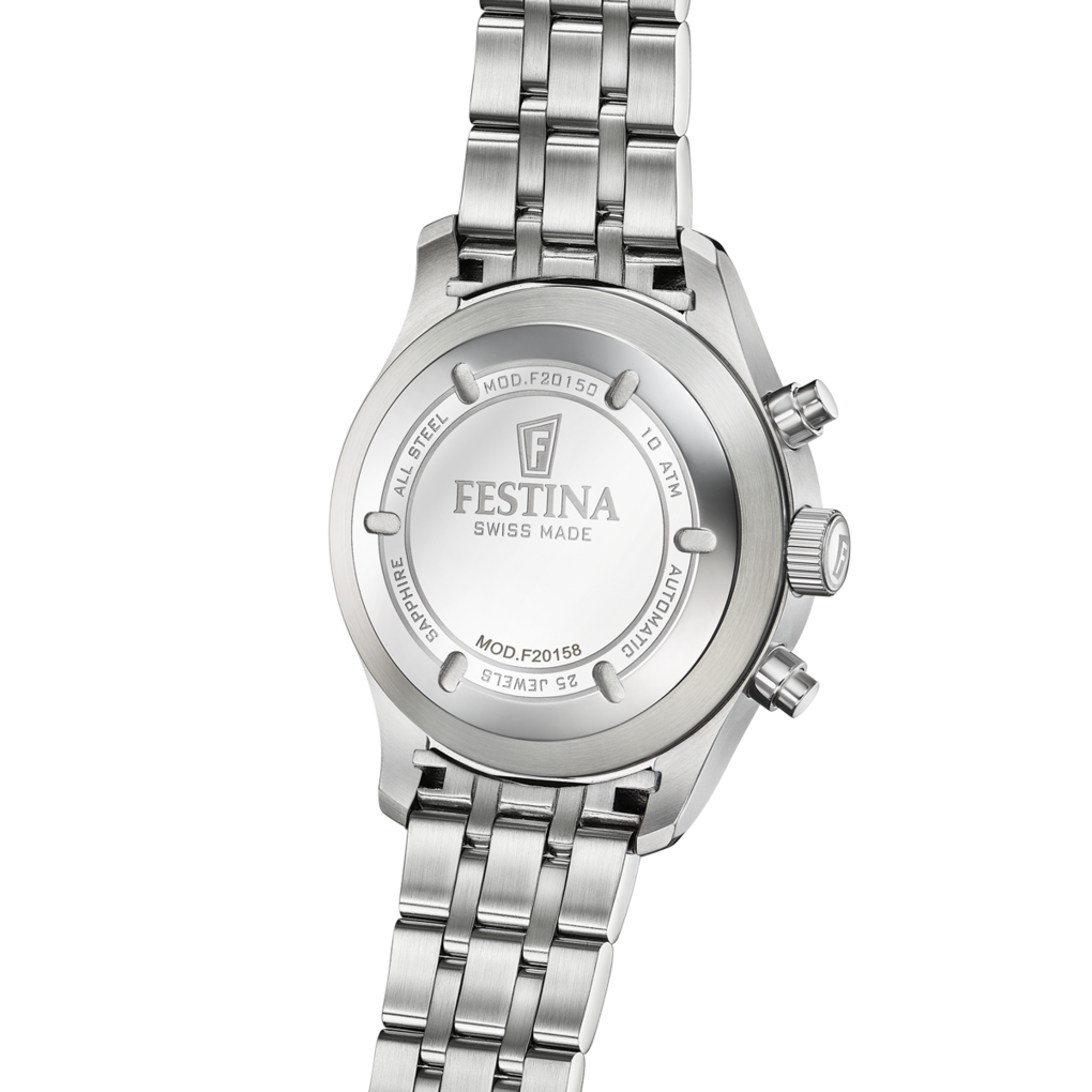 Festina Swiss Made Stainless Steel Chronograph Mens Watch I Model F20158-2 Automatic Movement