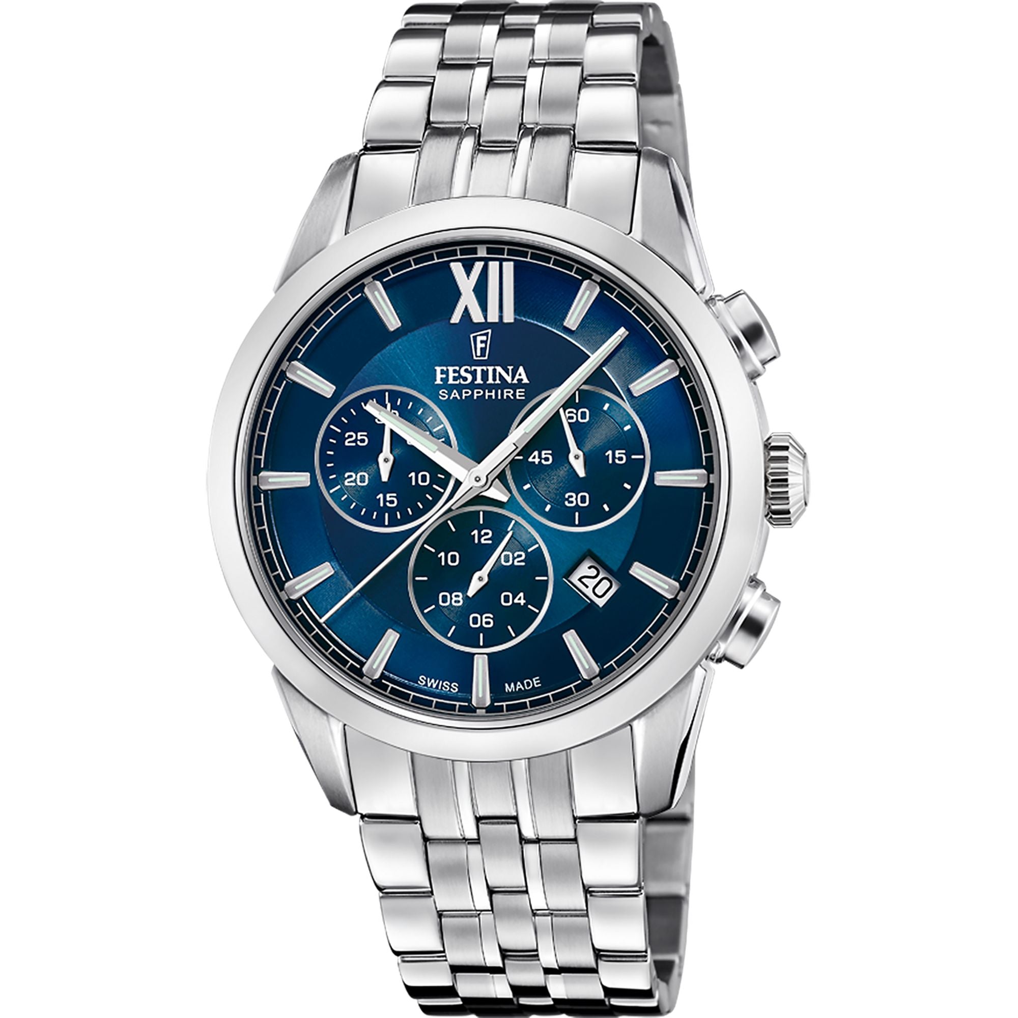 Festina Swiss Made Stainless Steel Chronograph Mens Watch I Model F20040/2 Quartz Movement