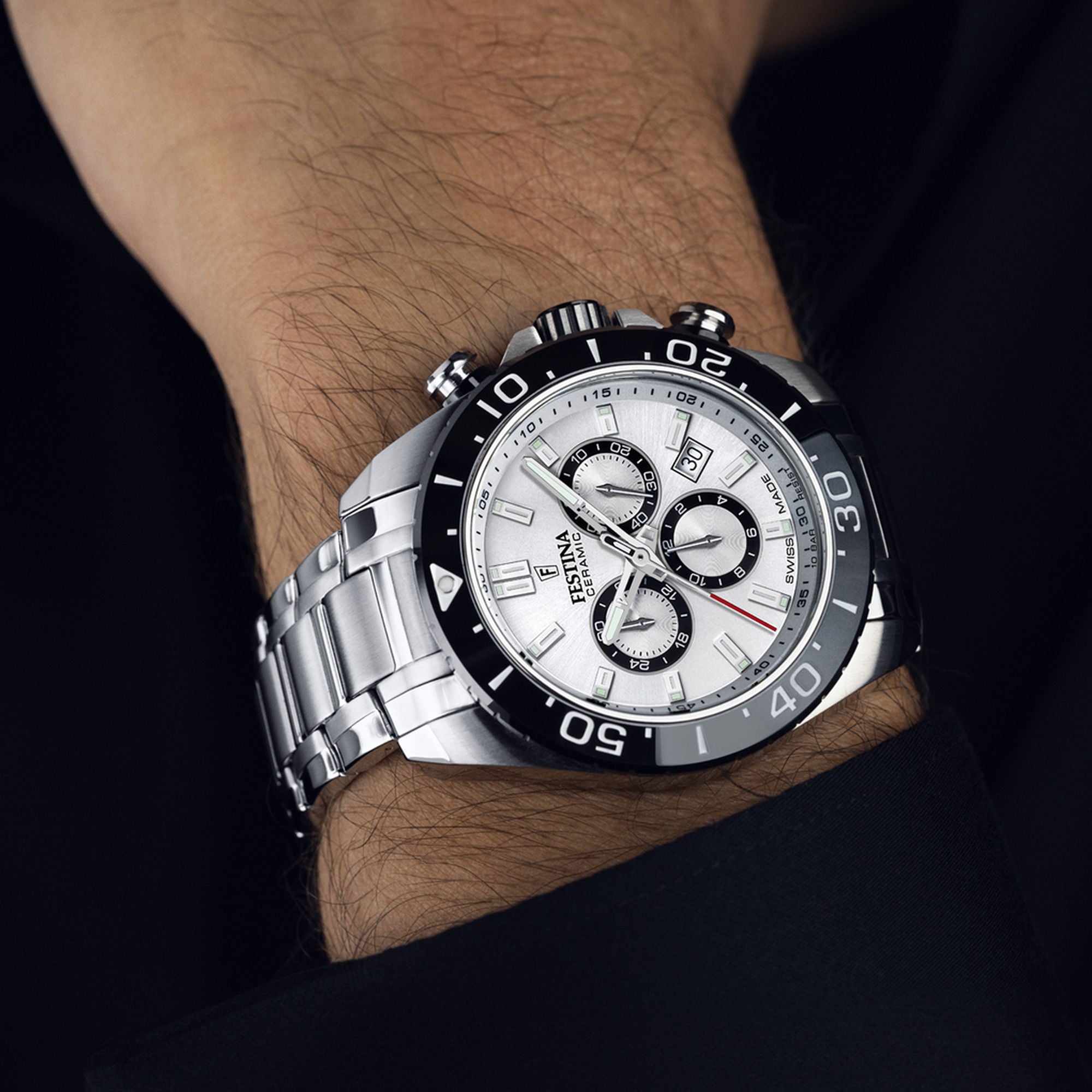 Festina Swiss Made Stainless Steel Chronograph Mens Watch I Model F20042/1 Quartz Movement