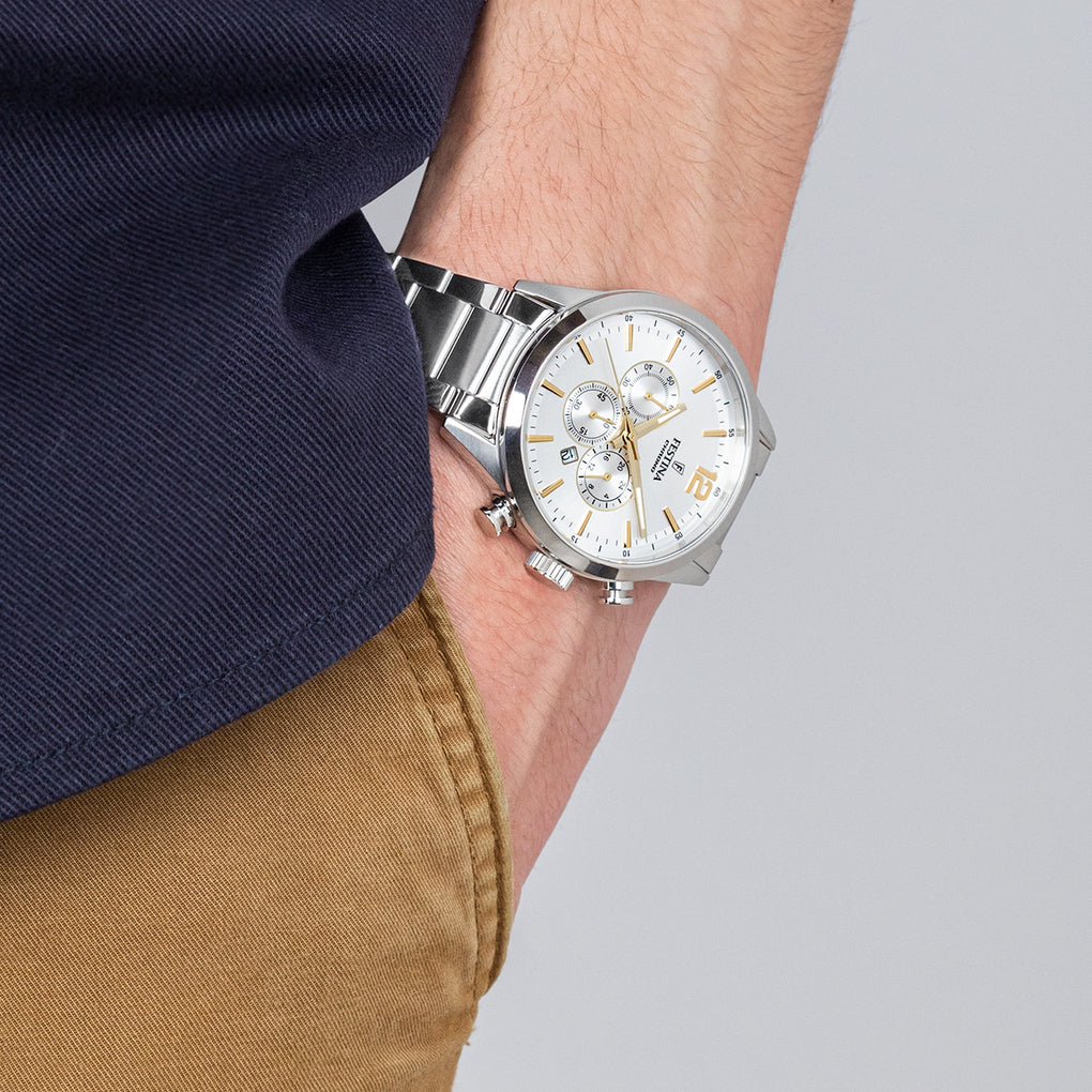 Festina Timeless Chronograph Stainless Steel Chronograph Mens Watch I Model F20343/1 Quartz Movement