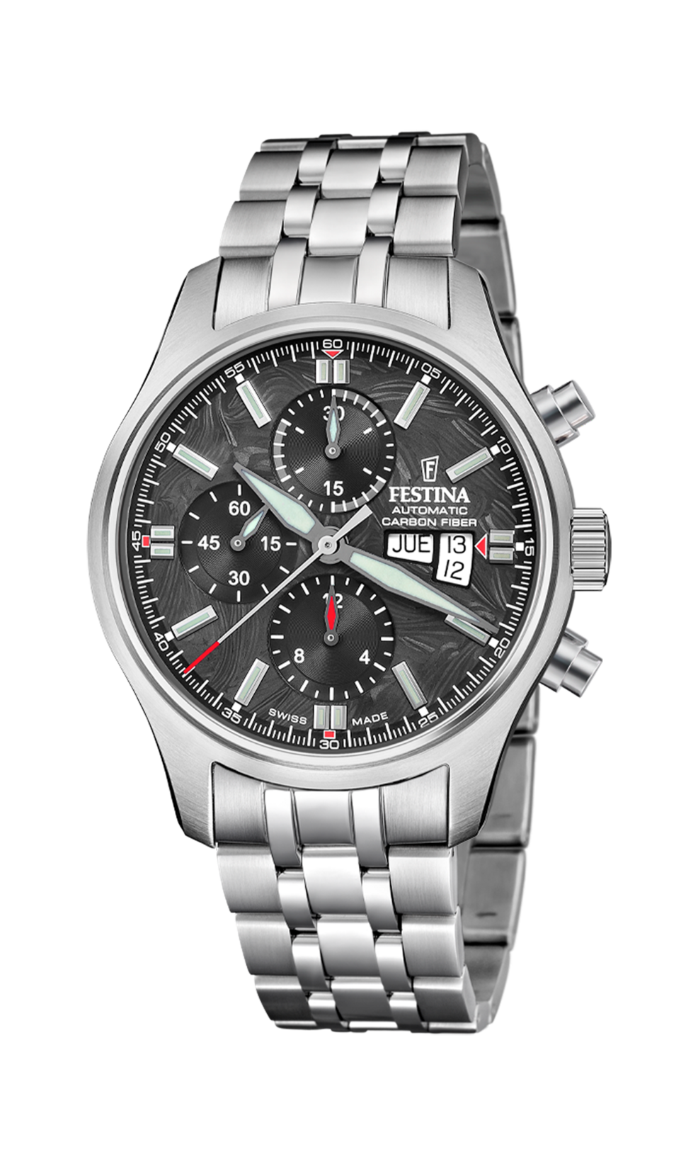 Festina Swiss Made Stainless Steel Chronograph Mens Watch I Model F20158-1 Automatic Movement