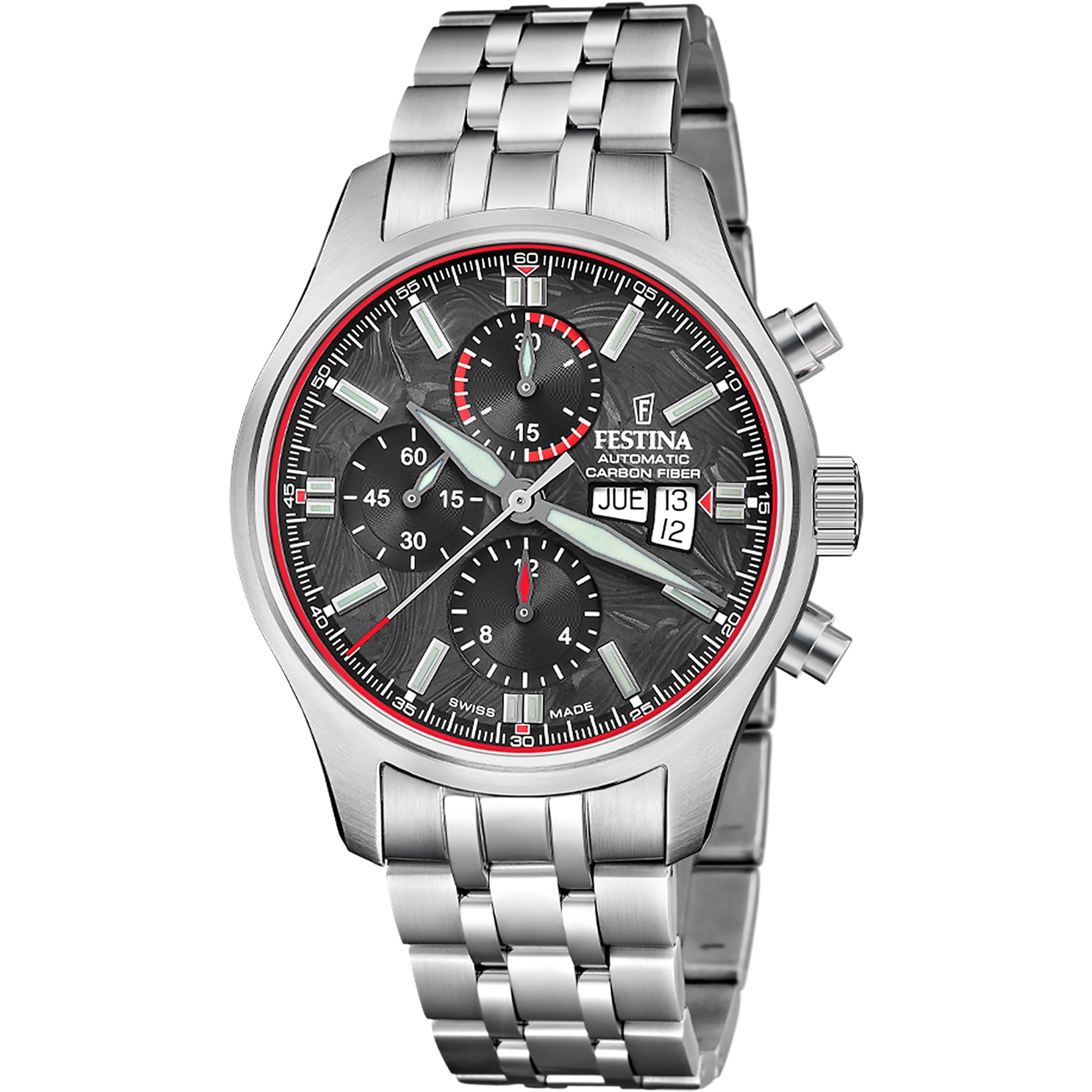 Festina Swiss Made Stainless Steel Chronograph Mens Watch I Model F20158-2 Automatic Movement