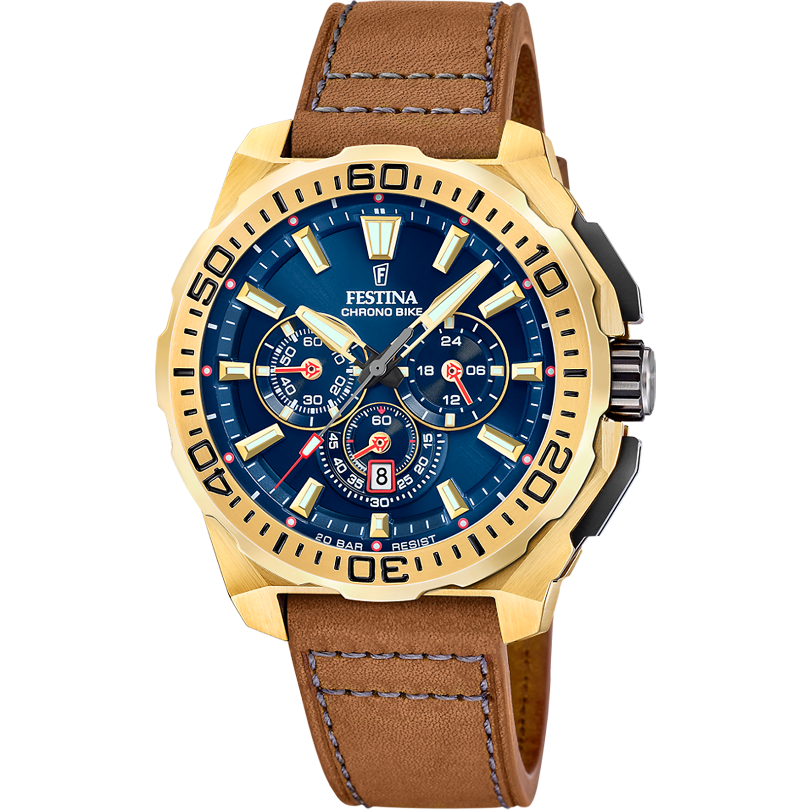 Festina Chrono Bike Leather Chronograph Mens Watch I Model F20728-1 Quartz Movement