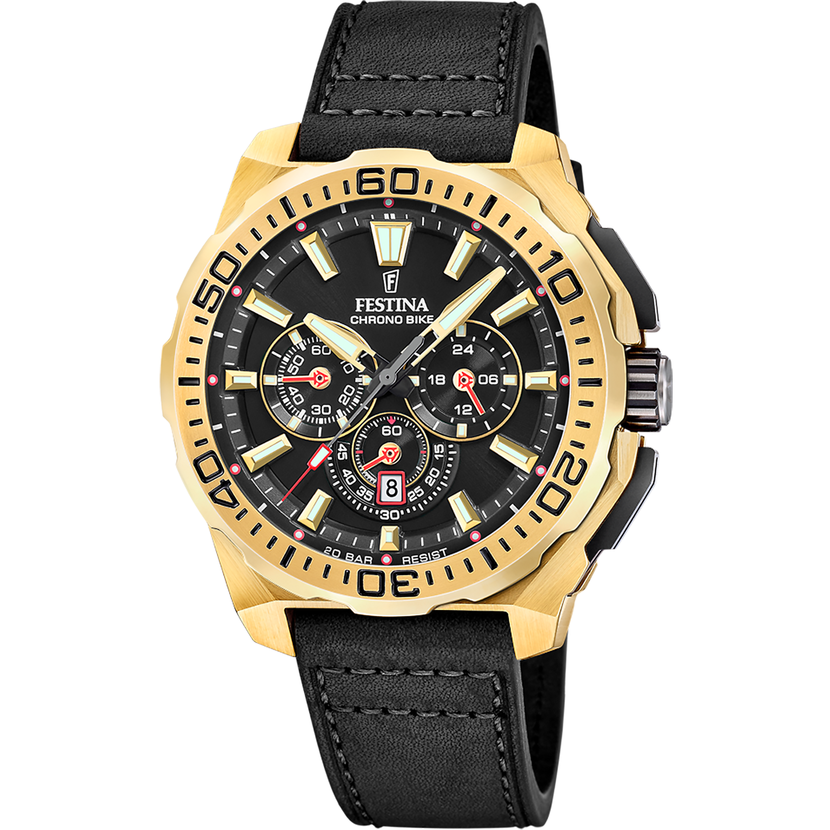 Festina Chrono Bike Leather Chronograph Mens Watch I Model F20728-3 Quartz Movement