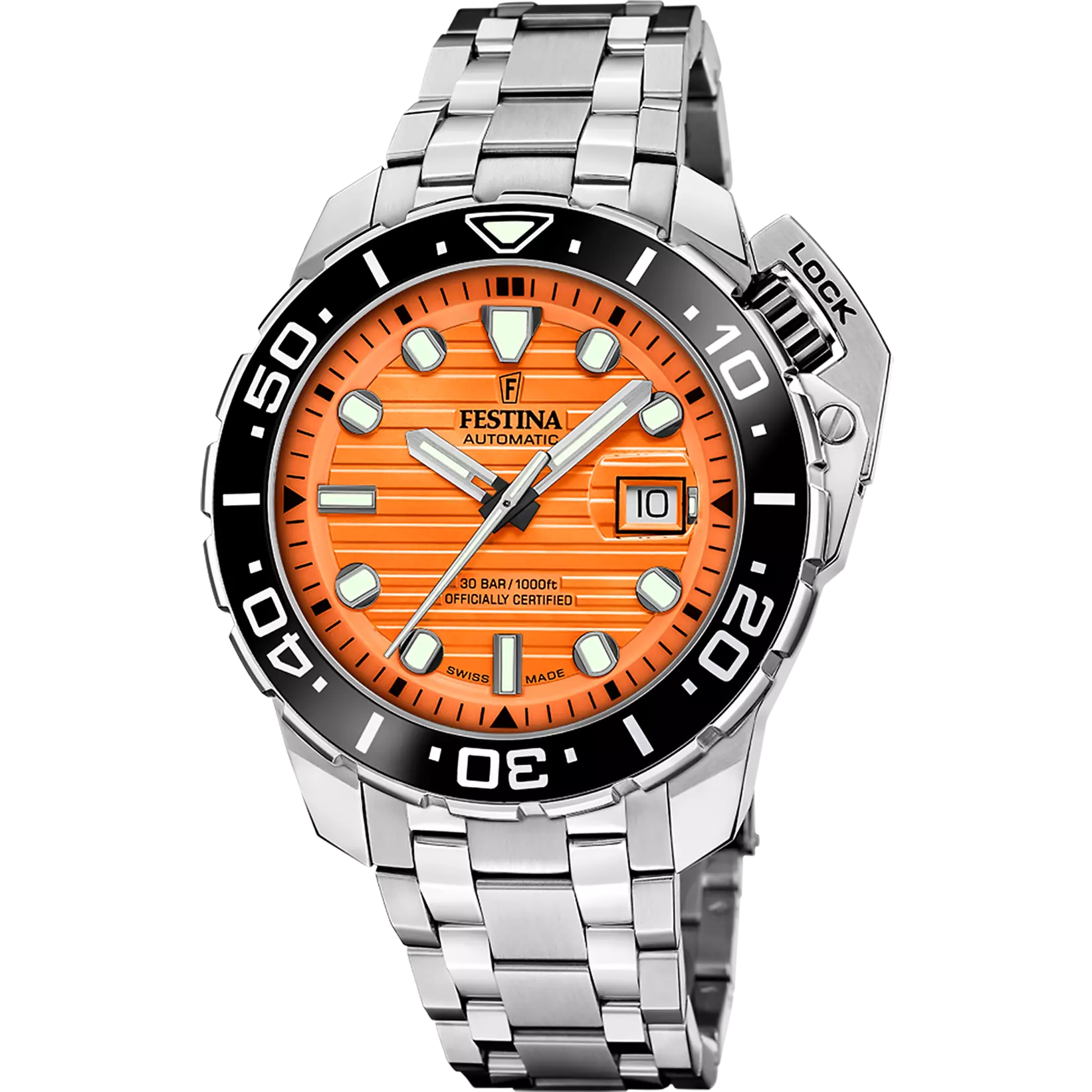 Festina Swiss Made Diver Stainless Steel Analog Mens Watch I Model F20043/3 Automatic Movement