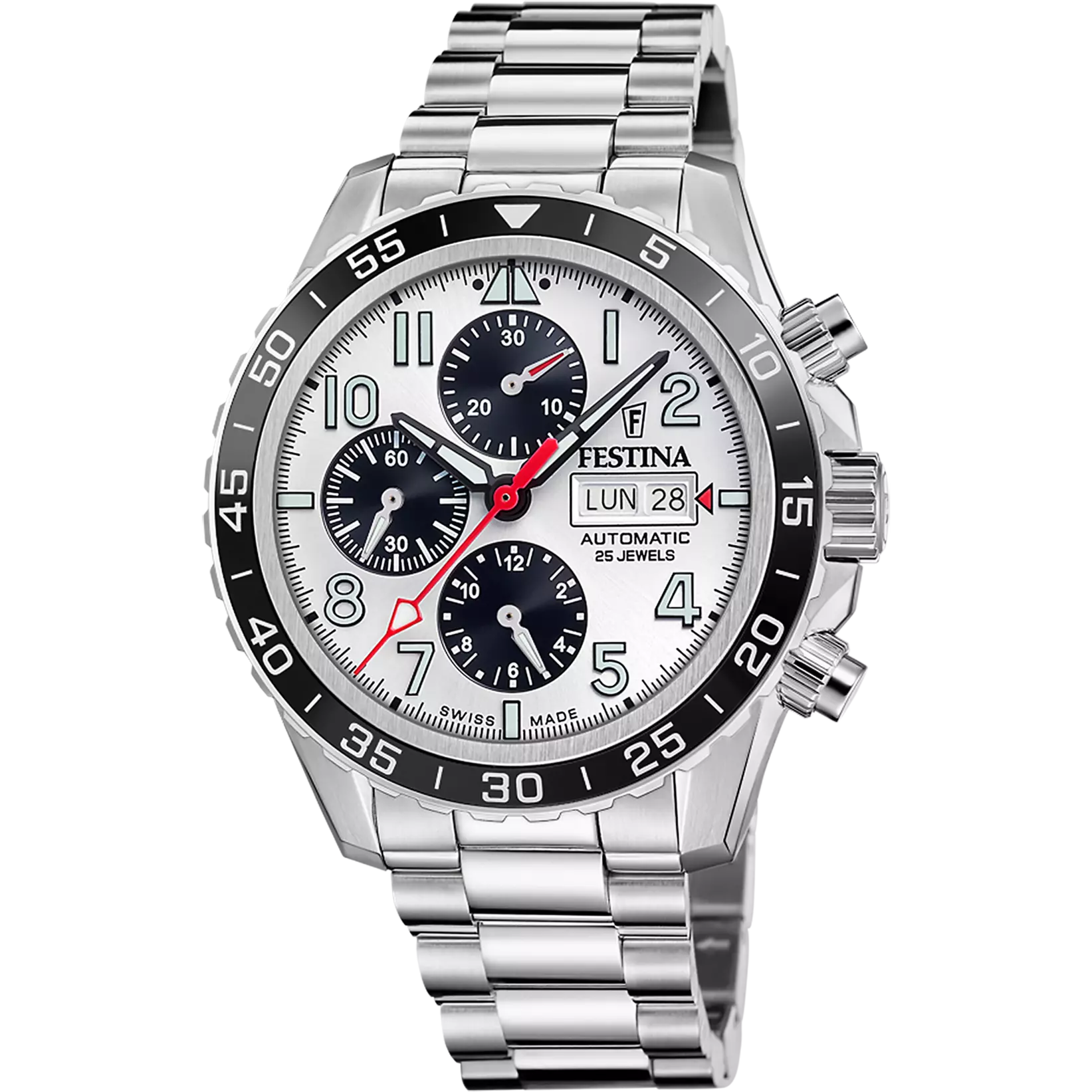 Festina Swiss Made Stainless Steel Chronograph Mens Watch I Model F20055/1 Automatic Movement