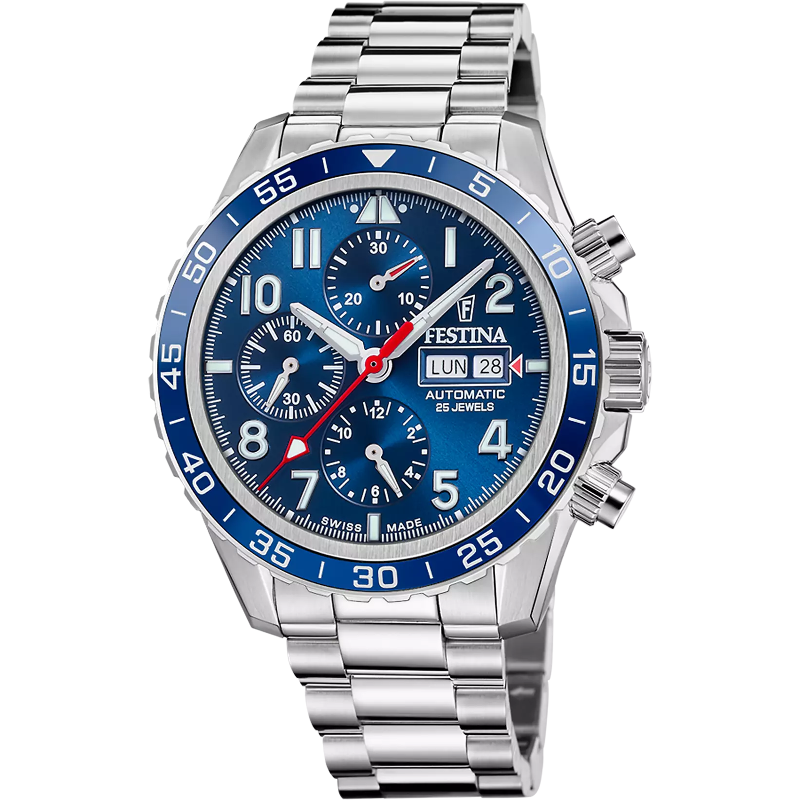Festina Swiss Made Stainless Steel Chronograph Mens Watch I Model F20055/3 Automatic Movement