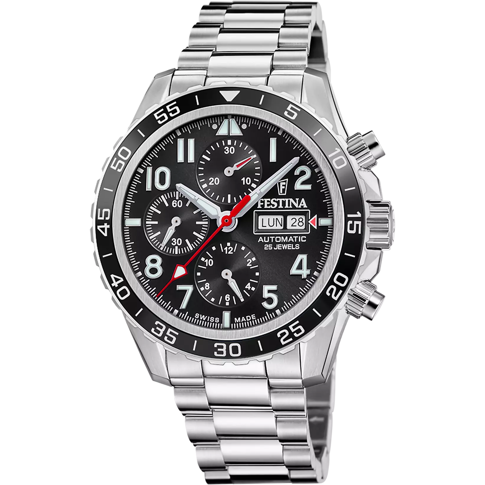 Festina Swiss Made Stainless Steel Chronograph Mens Watch I Model F20055/4 Automatic Movement