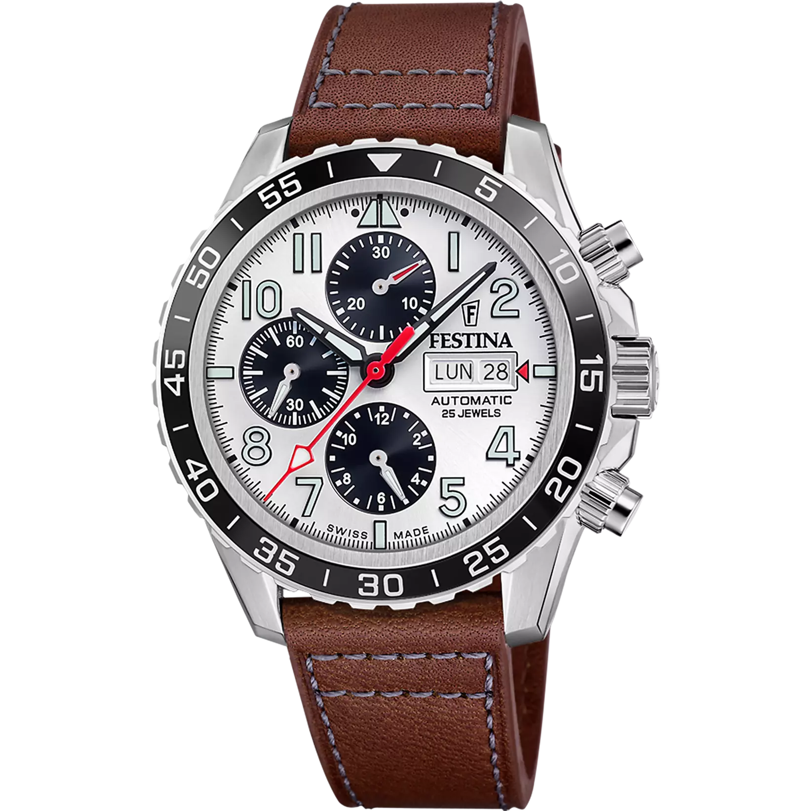 Festina Swiss Made Leather Chronograph Mens Watch I Model F20056/1 Automatic Movement