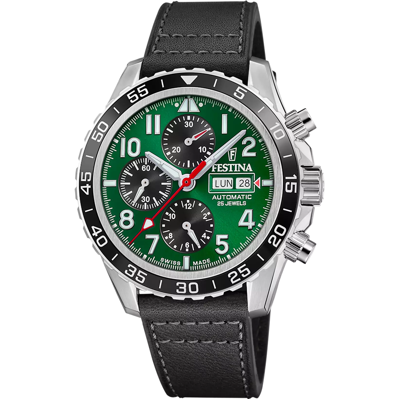 Festina Swiss Made Leather Chronograph Mens Watch I Model F20056/2 Automatic Movement