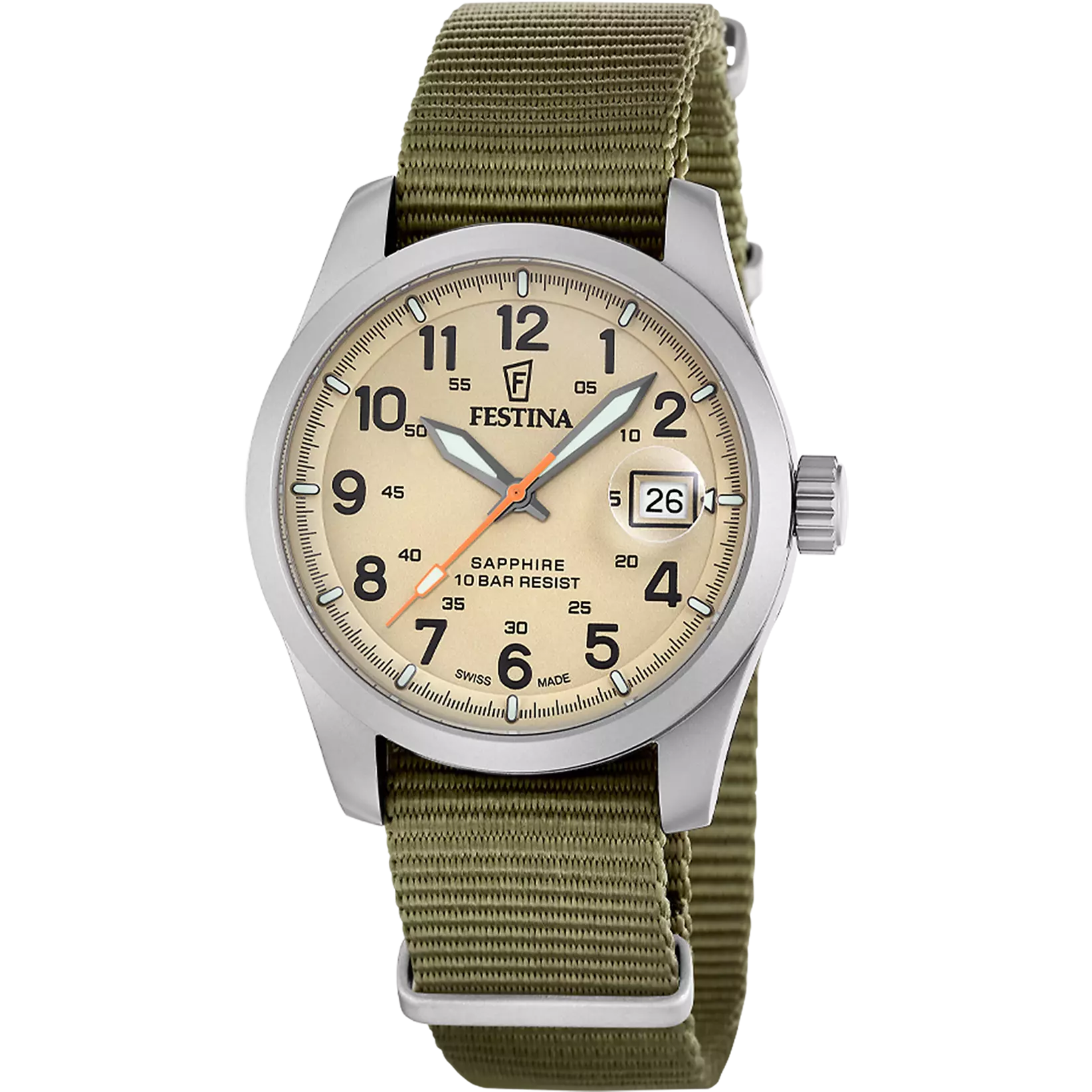 Festina Swiss Made Nylon Analog Mens Watch I Model F20082-1 Quartz Movement