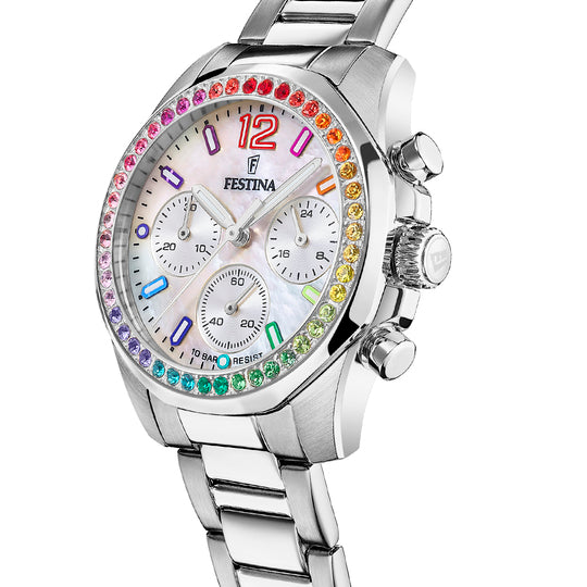 Festina Rainbow Stainless Steel Chronograph Ladies Watch I Model F20606/2 Quartz Movement