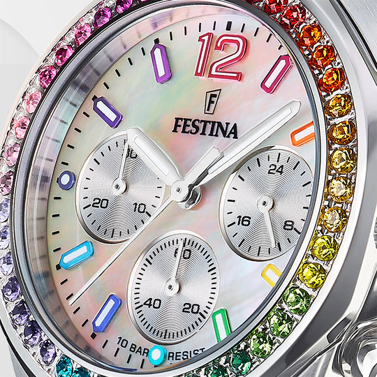 Festina Rainbow Stainless Steel Chronograph Ladies Watch I Model F20606/2 Quartz Movement