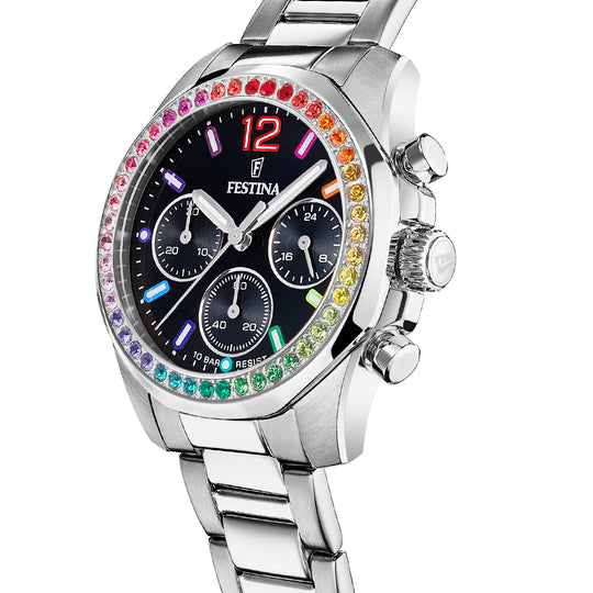 Festina Rainbow Stainless Steel Chronograph Ladies Watch I Model F20606/3 Quartz Movement