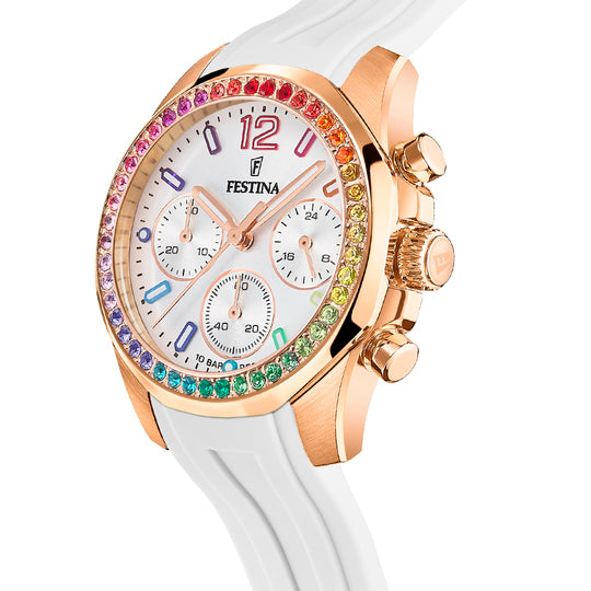 Festina Rainbow Rubber Chronograph Ladies Watch I Model F20611/2 Quartz Movement