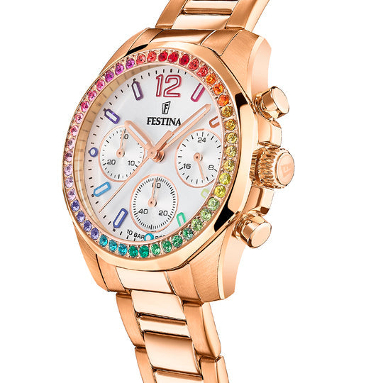 Festina Rainbow Stainless Steel Chronograph Ladies Watch I Model F20639/2 Quartz Movement