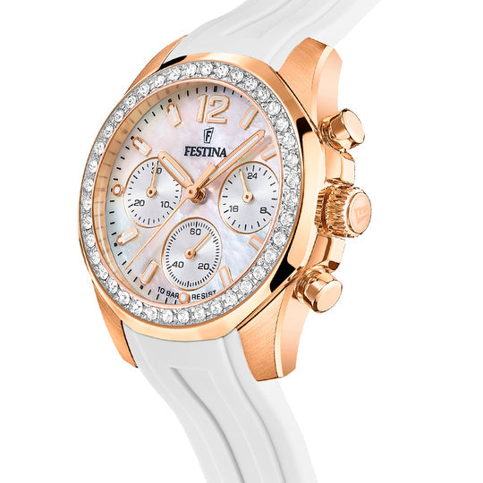 Festina Rainbow Rubber Chronograph Ladies Watch I Model F20611/1 Quartz Movement