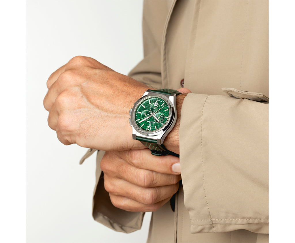 Festina Swiss Made Rive Leather Chronograph Mens Watch I Model F20060/3 Quartz Movement