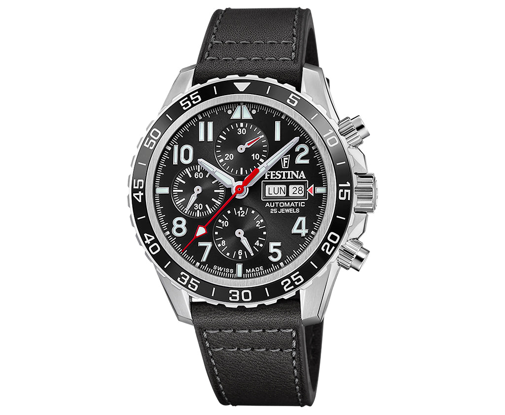 Festina Swiss Made Leather Chronograph Mens Watch I Model F20056/3 Automatic Movement