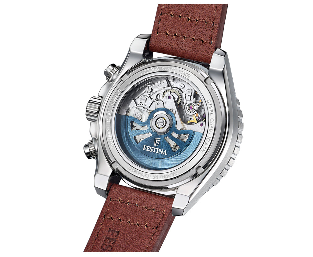 Festina Swiss Made Leather Chronograph Mens Watch I Model F20056/1 Automatic Movement