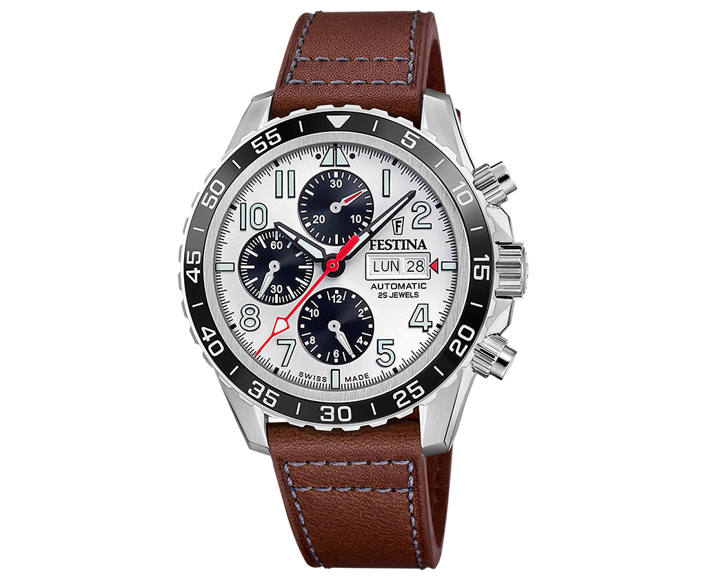 Festina Swiss Made Leather Chronograph Mens Watch I Model F20056/1 Automatic Movement