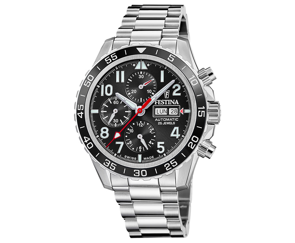 Festina Swiss Made Stainless Steel Chronograph Mens Watch I Model F20055/4 Automatic Movement