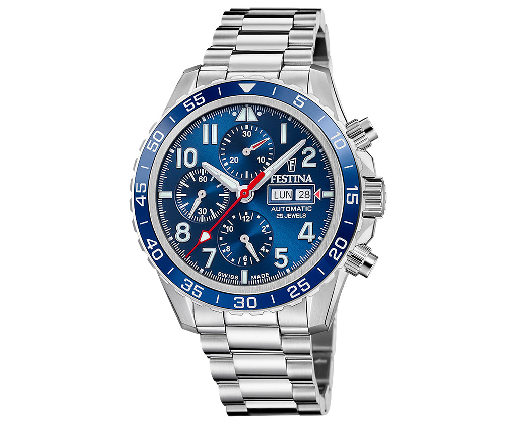Festina Swiss Made Stainless Steel Chronograph Mens Watch I Model F20055/3 Automatic Movement