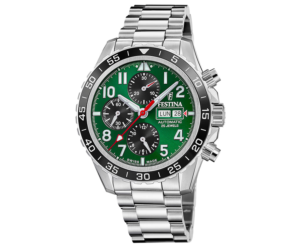 Festina Swiss Made Stainless Steel Chronograph Mens Watch I Model F20055/2 Automatic Movement