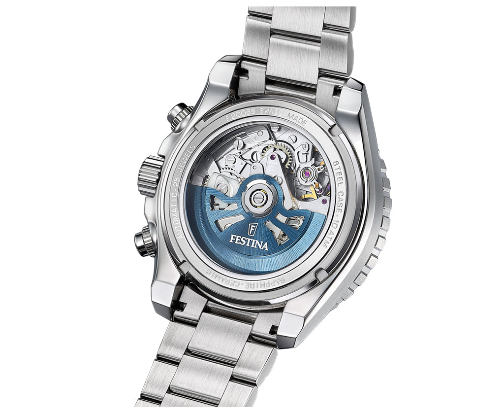 Festina Swiss Made Stainless Steel Chronograph Mens Watch I Model F20055/1 Automatic Movement