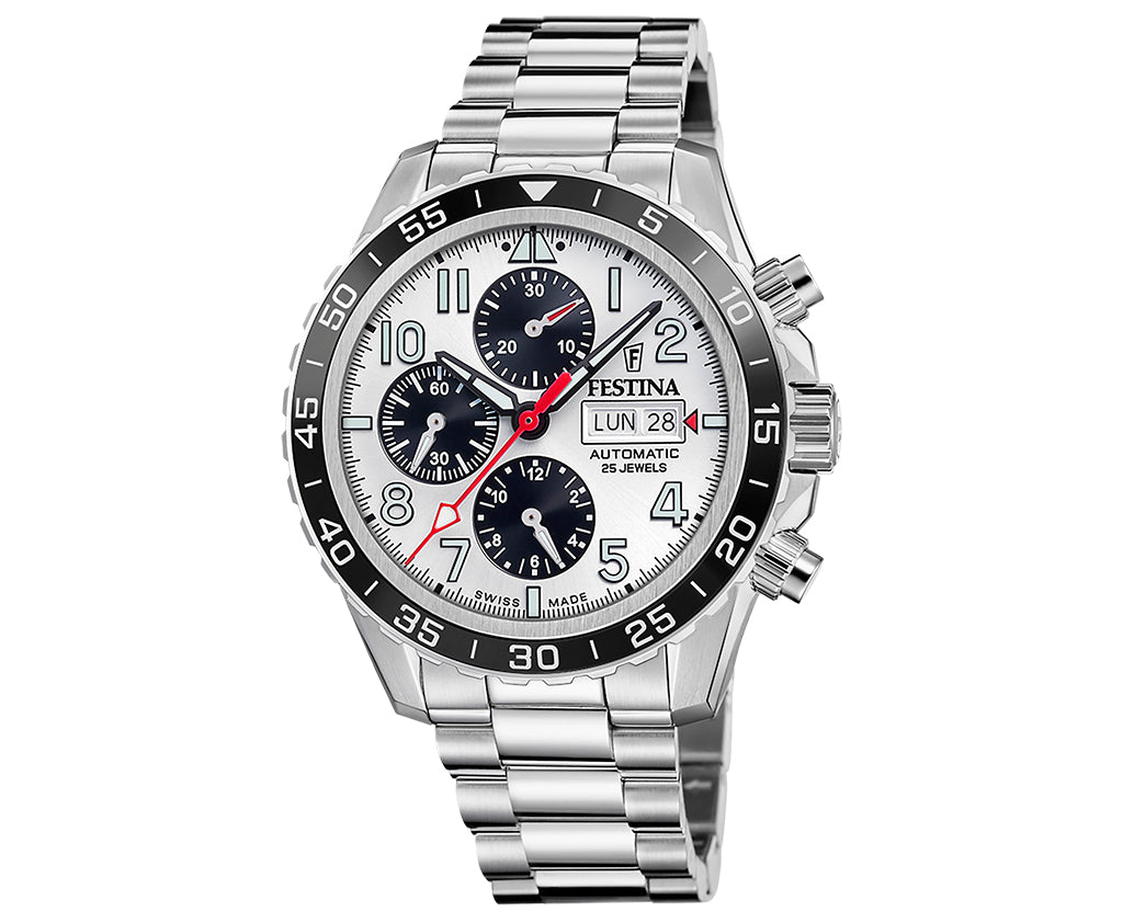 Festina Swiss Made Stainless Steel Chronograph Mens Watch I Model F20055/1 Automatic Movement