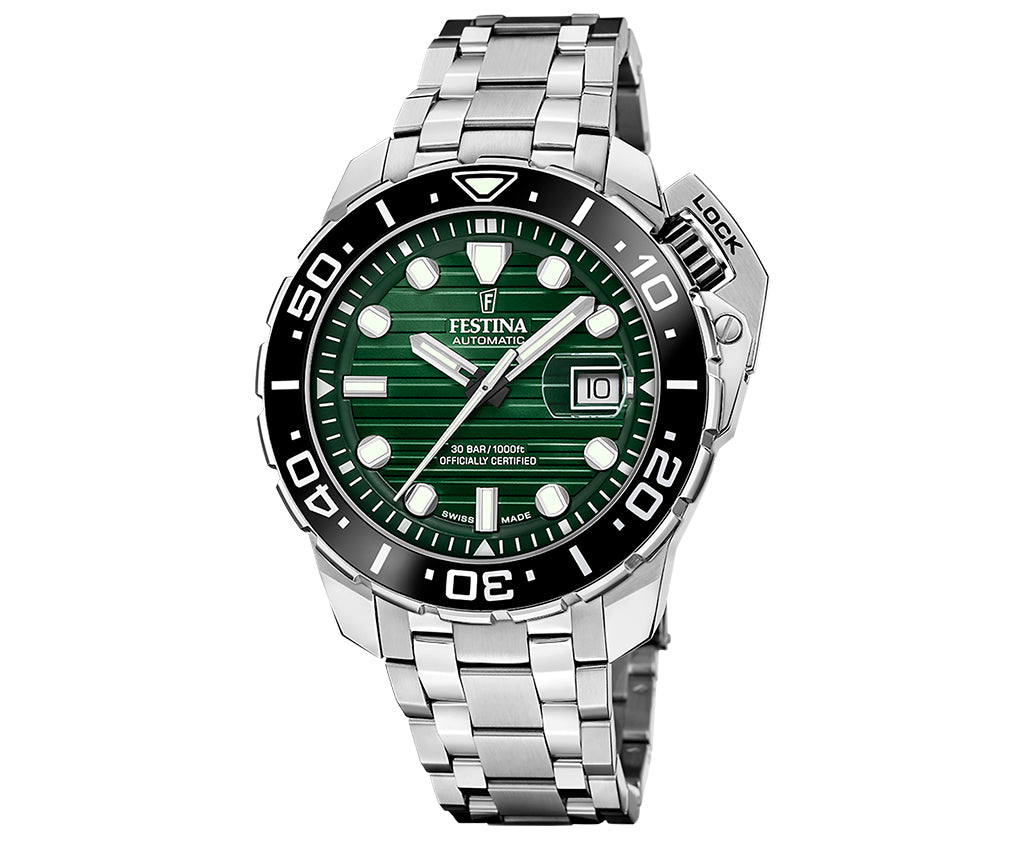 Festina Swiss Made Diver Stainless Steel Analog Mens Watch I Model F20043/4 Automatic Movement