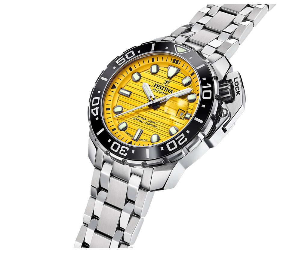 Festina Swiss Made Diver Stainless Steel Analog Mens Watch I Model F20043/1 Automatic Movement