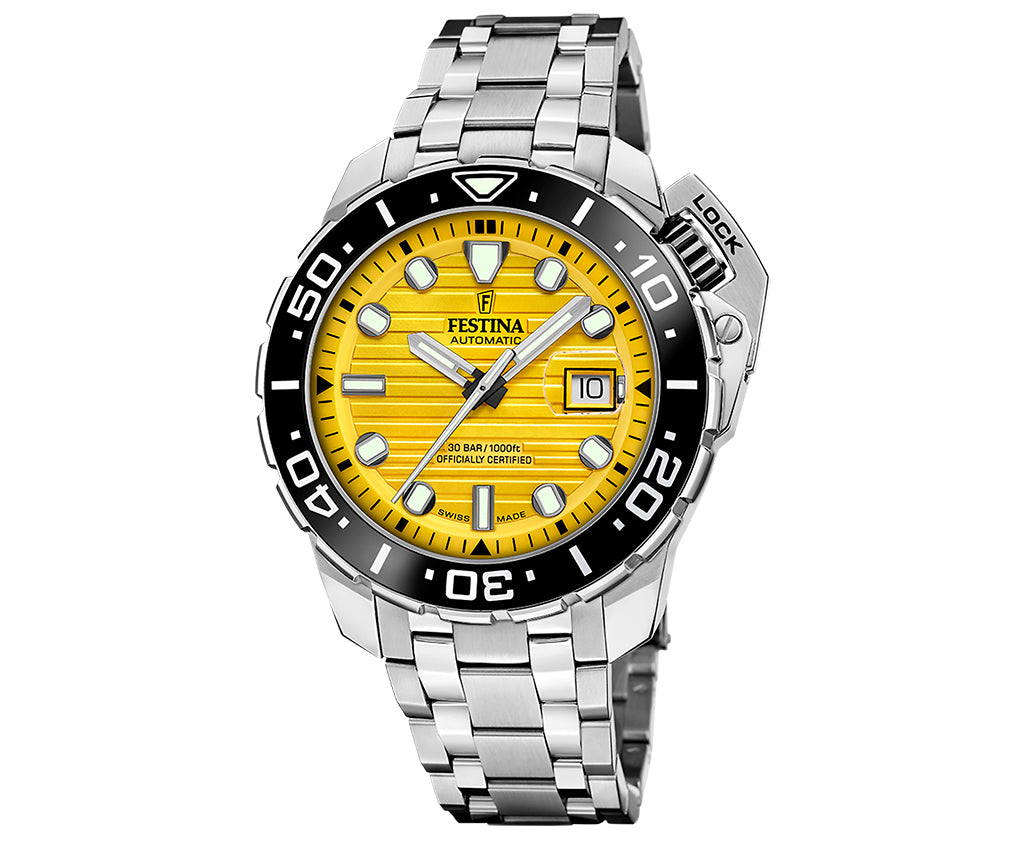 Festina Swiss Made Diver Stainless Steel Analog Mens Watch I Model F20043/1 Automatic Movement