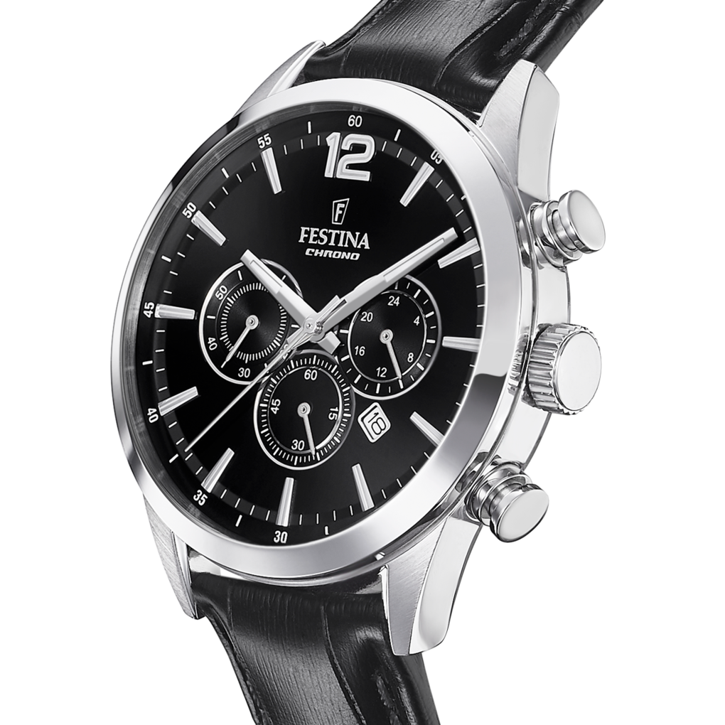 Festina Timeless Chronograph Leather Chronograph Mens Watch I Model F20542/5 Quartz Movement