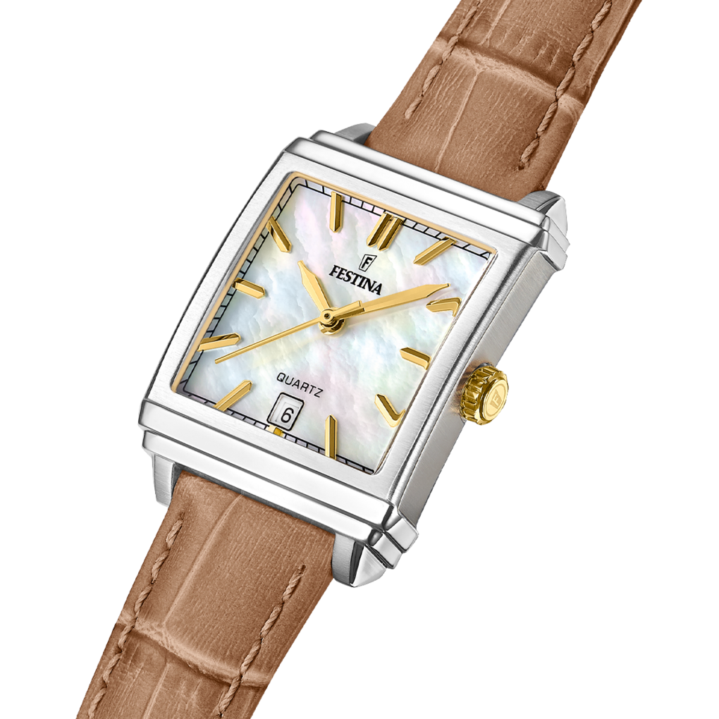 Festina On The Square Leather Analog Ladies Watch I Model F20682/4 Quartz Movement