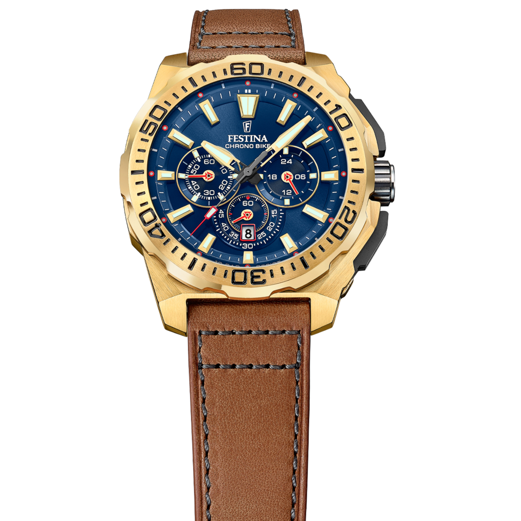 Festina Chrono Bike Leather Chronograph Mens Watch I Model F20728-1 Quartz Movement