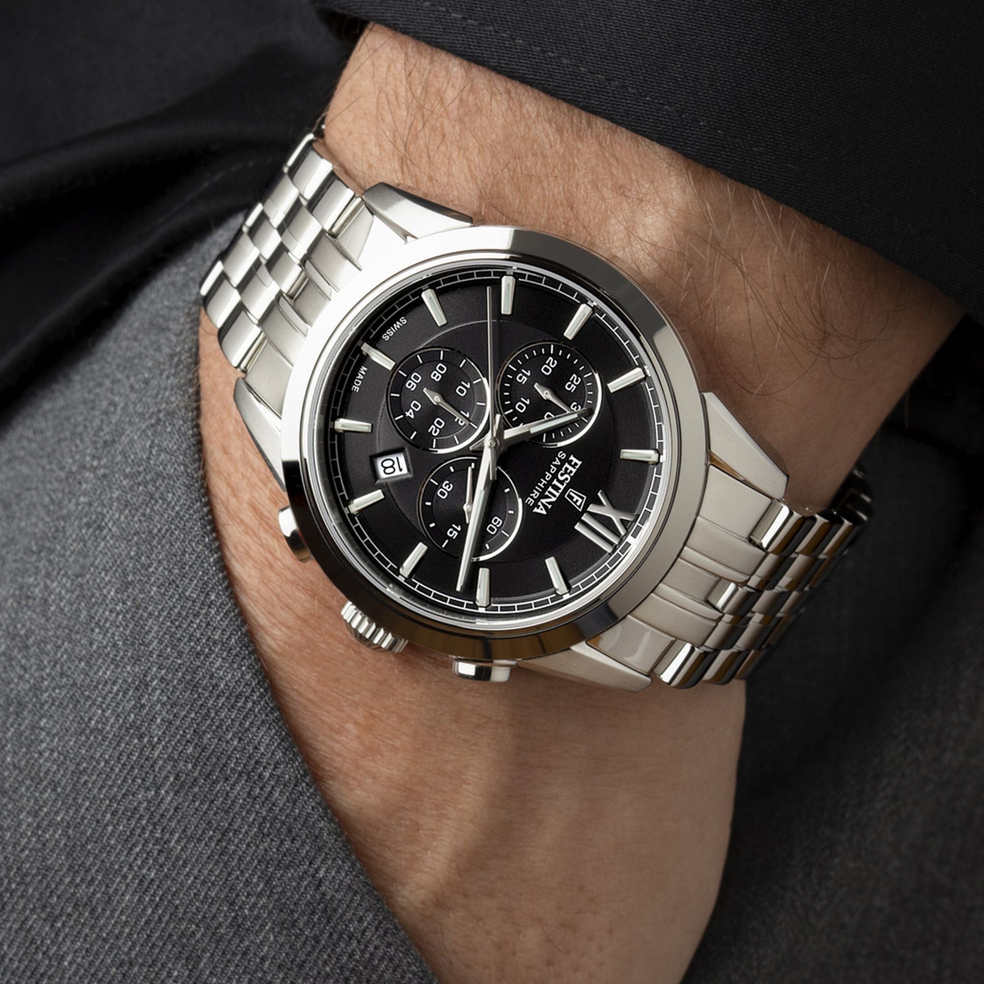 Festina Swiss Made Stainless Steel Chronograph Mens Watch I Model F20040/4 Quartz Movement