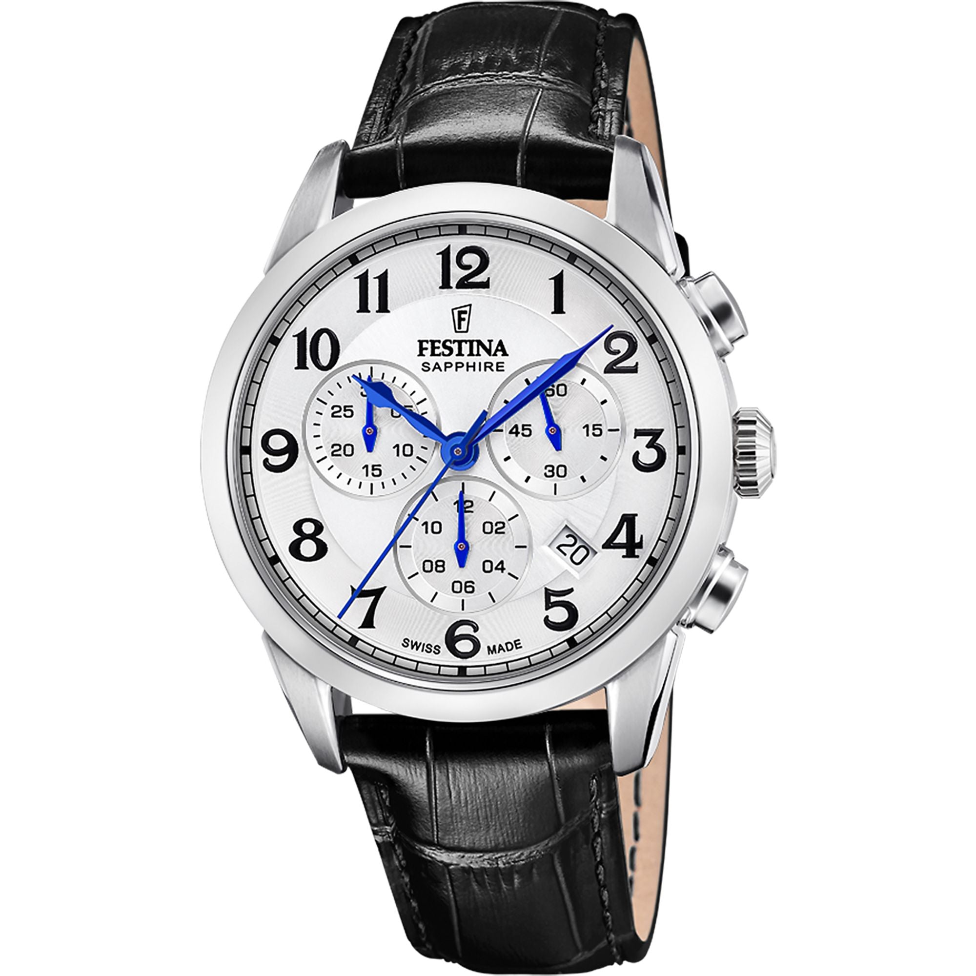 Festina Swiss Made Leather Chronograph Mens Watch I Model F20041/1 Quartz Movement