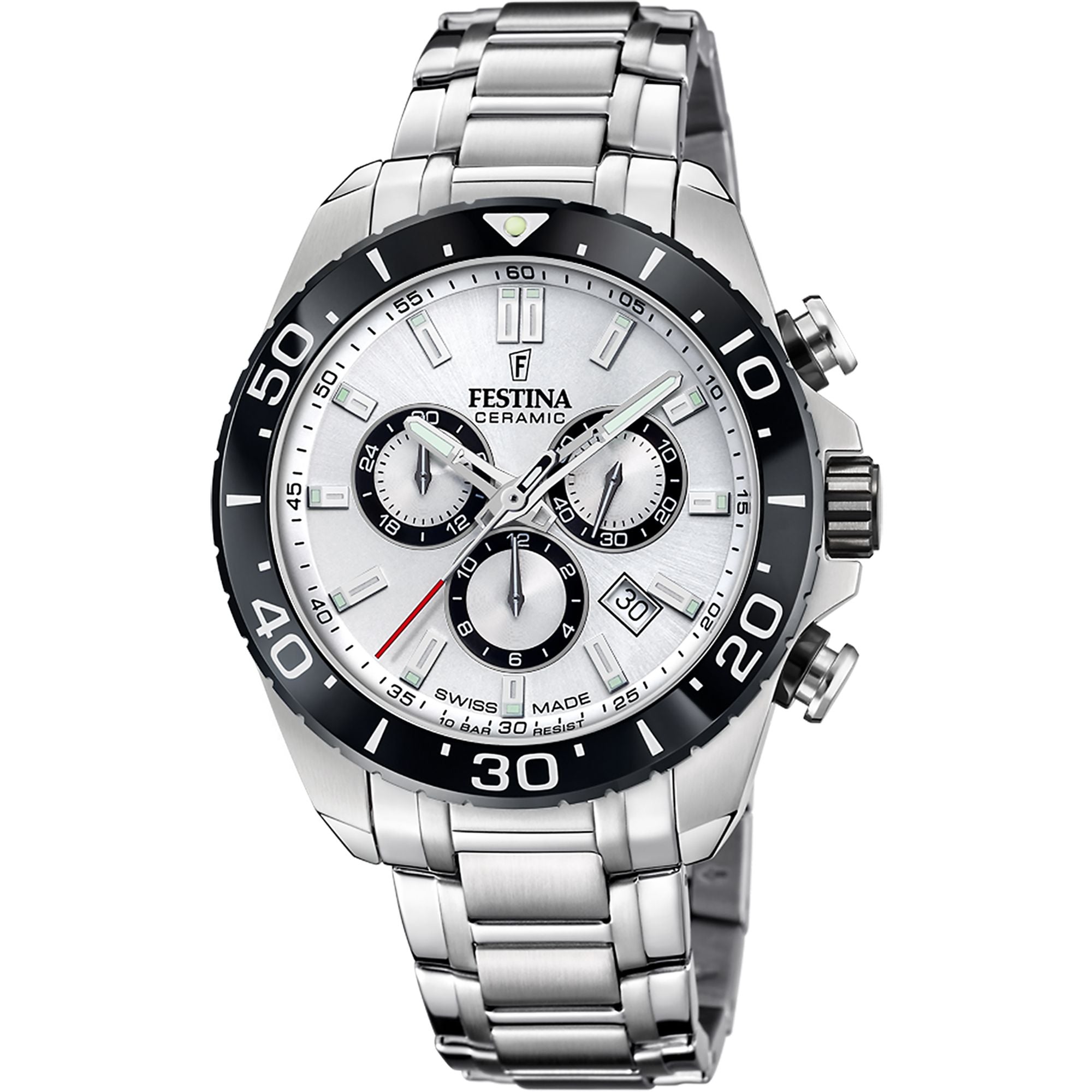 Festina Swiss Made Stainless Steel Chronograph Mens Watch I Model F20042/1 Quartz Movement
