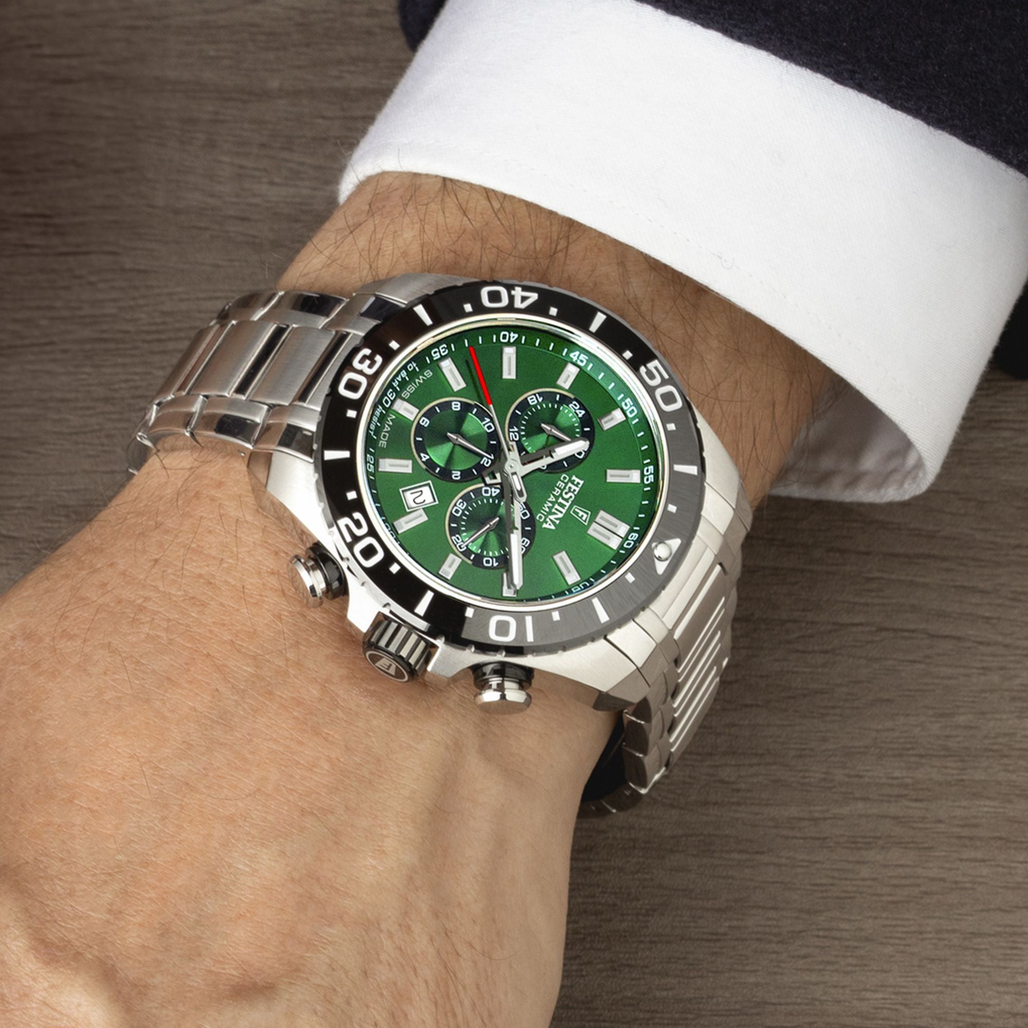 Festina Swiss Made Stainless Steel Chronograph Mens Watch I Model F20042/3 Quartz Movement