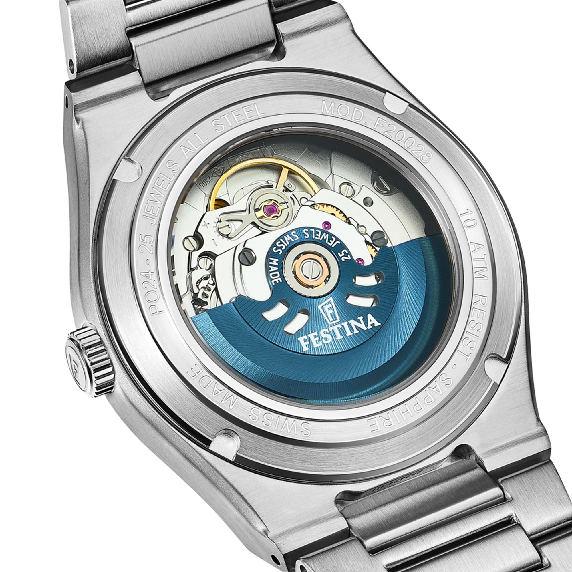 Festina Swiss Made Rive Stainless Steel Analog Mens Watch I Model F20053/2 Automatic Movement