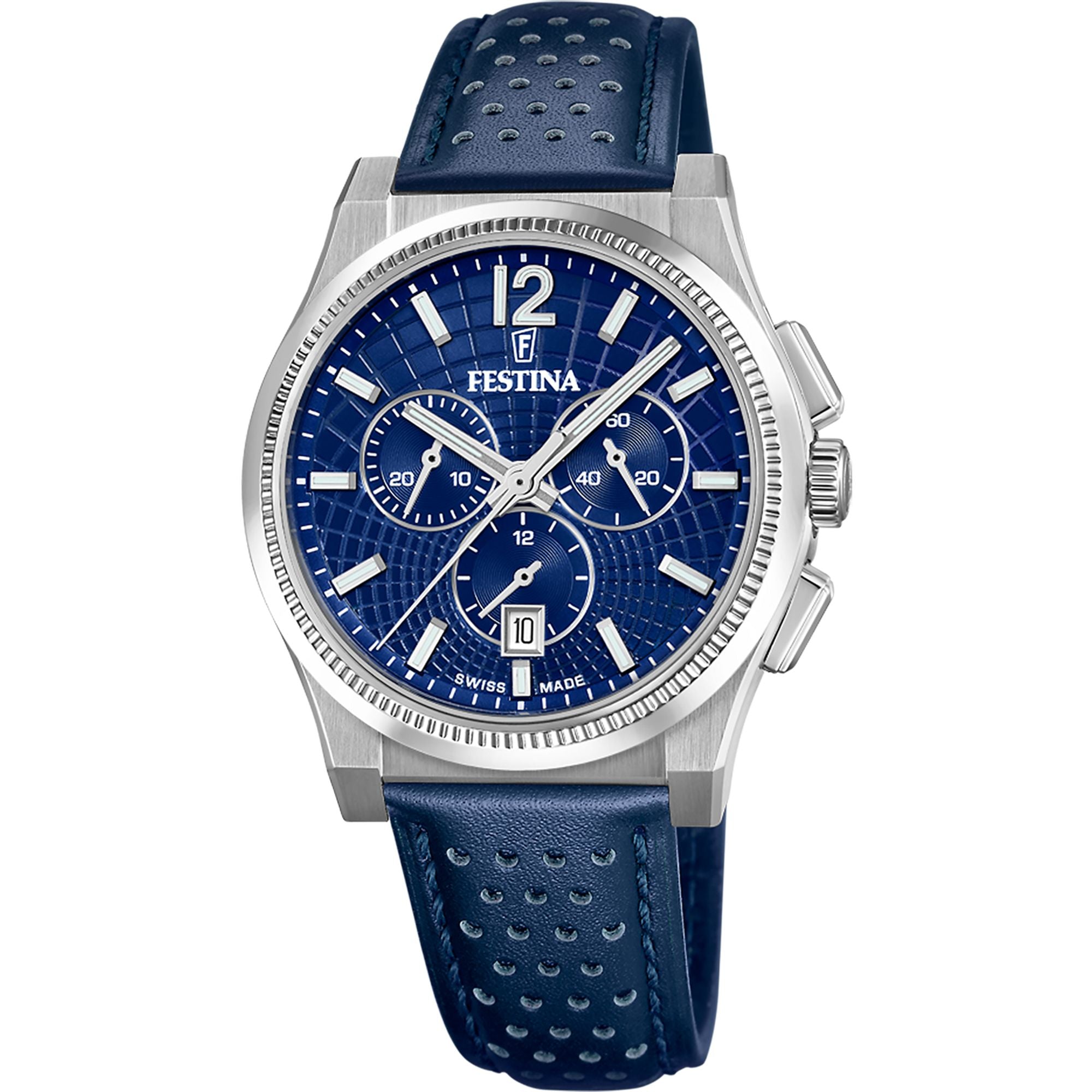 Festina Swiss Made Rive Leather Chronograph Mens Watch I Model F20060/2 Quartz Movement
