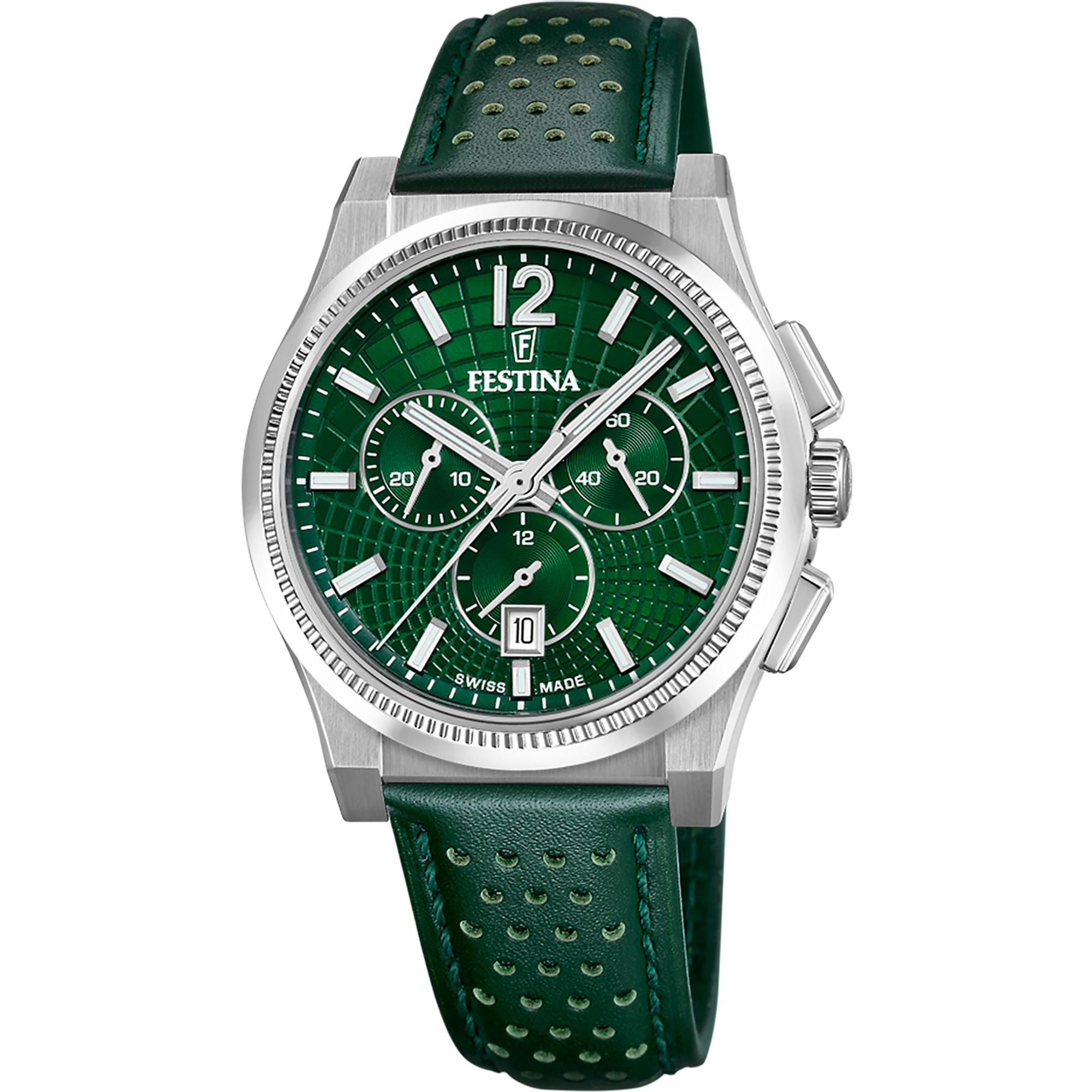 Festina Swiss Made Rive Leather Chronograph Mens Watch I Model F20060/3 Quartz Movement