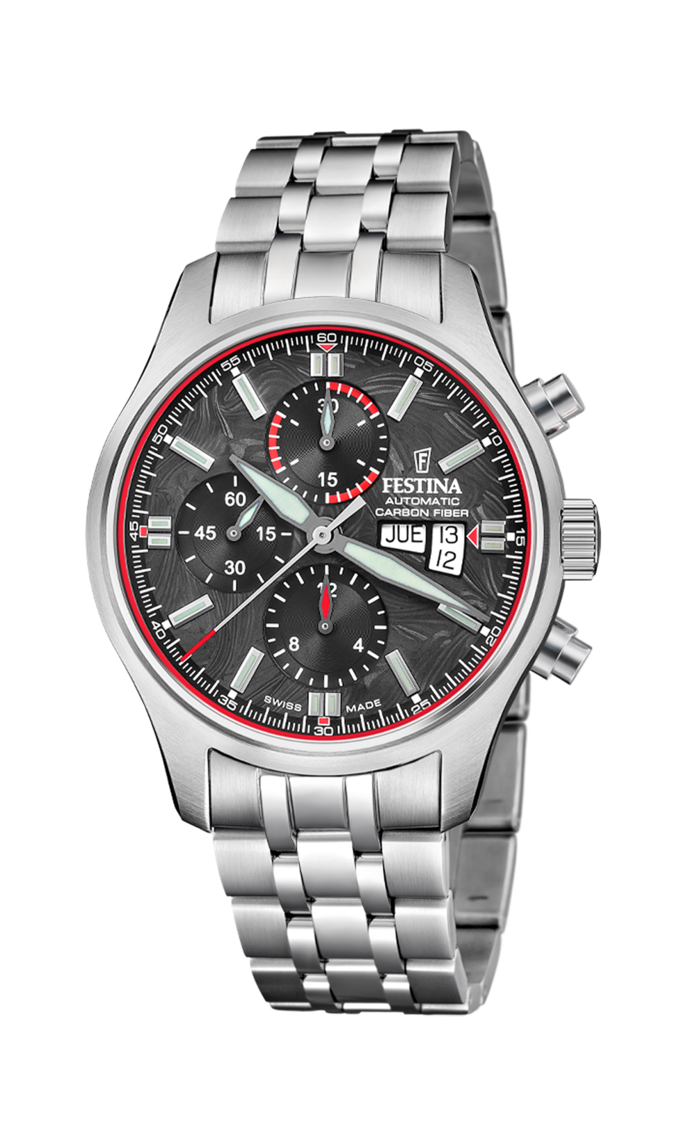 Festina Swiss Made Stainless Steel Chronograph Mens Watch I Model F20158-2 Automatic Movement