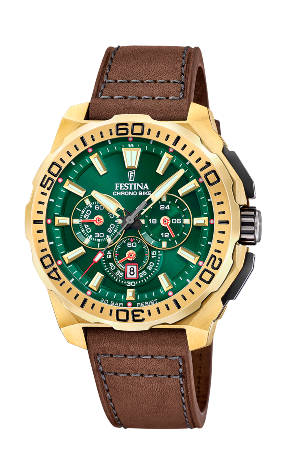 Festina Chrono Bike Leather Chronograph Mens Watch I Model F20728-2 Quartz Movement