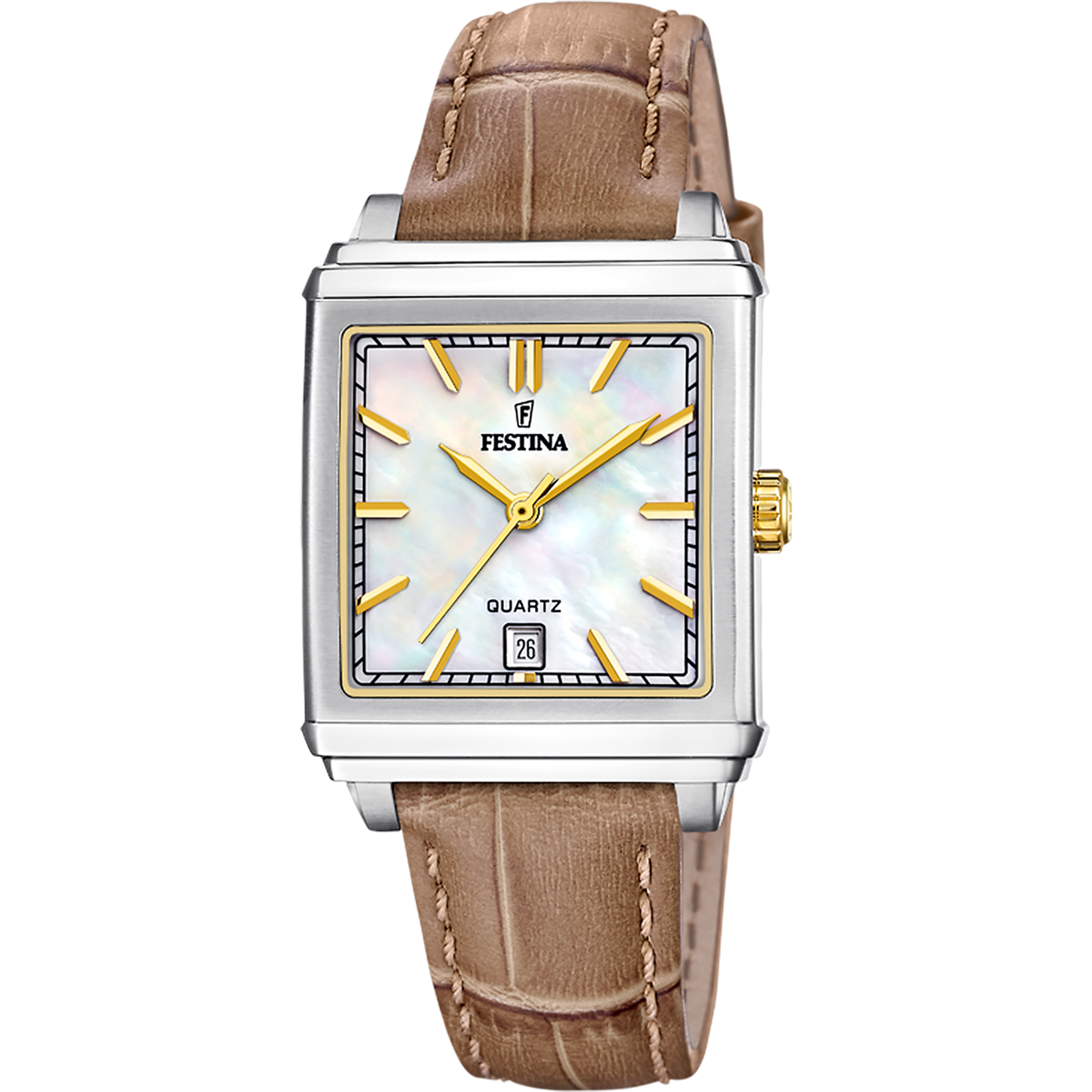 Festina On The Square Leather Analog Ladies Watch I Model F20682/4 Quartz Movement