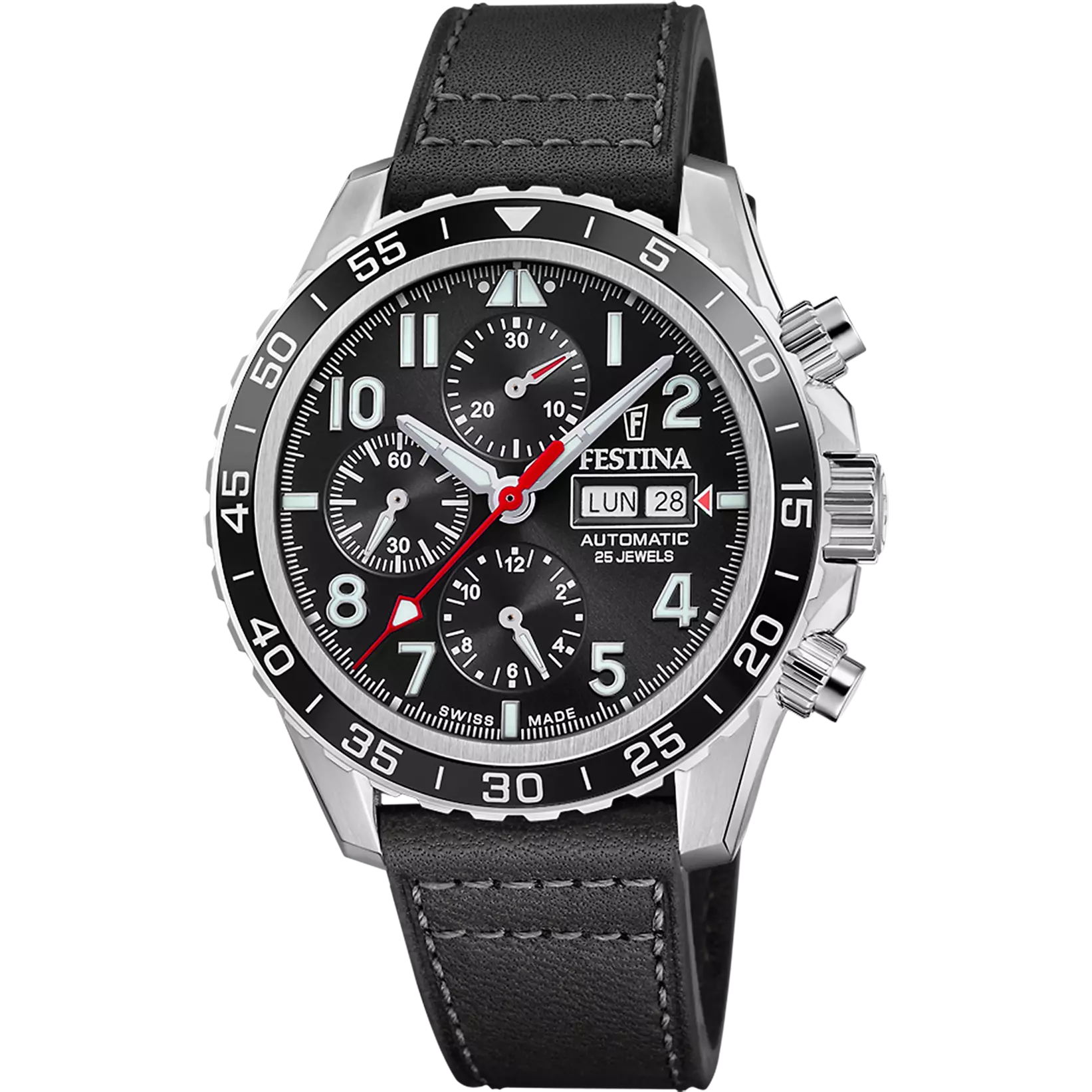 Festina Swiss Made Leather Chronograph Mens Watch I Model F20056/3 Automatic Movement